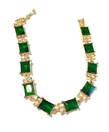 Gorgeous 18ct Yellow Rolled Gold Cr. Emeralds Tennis Bracelet